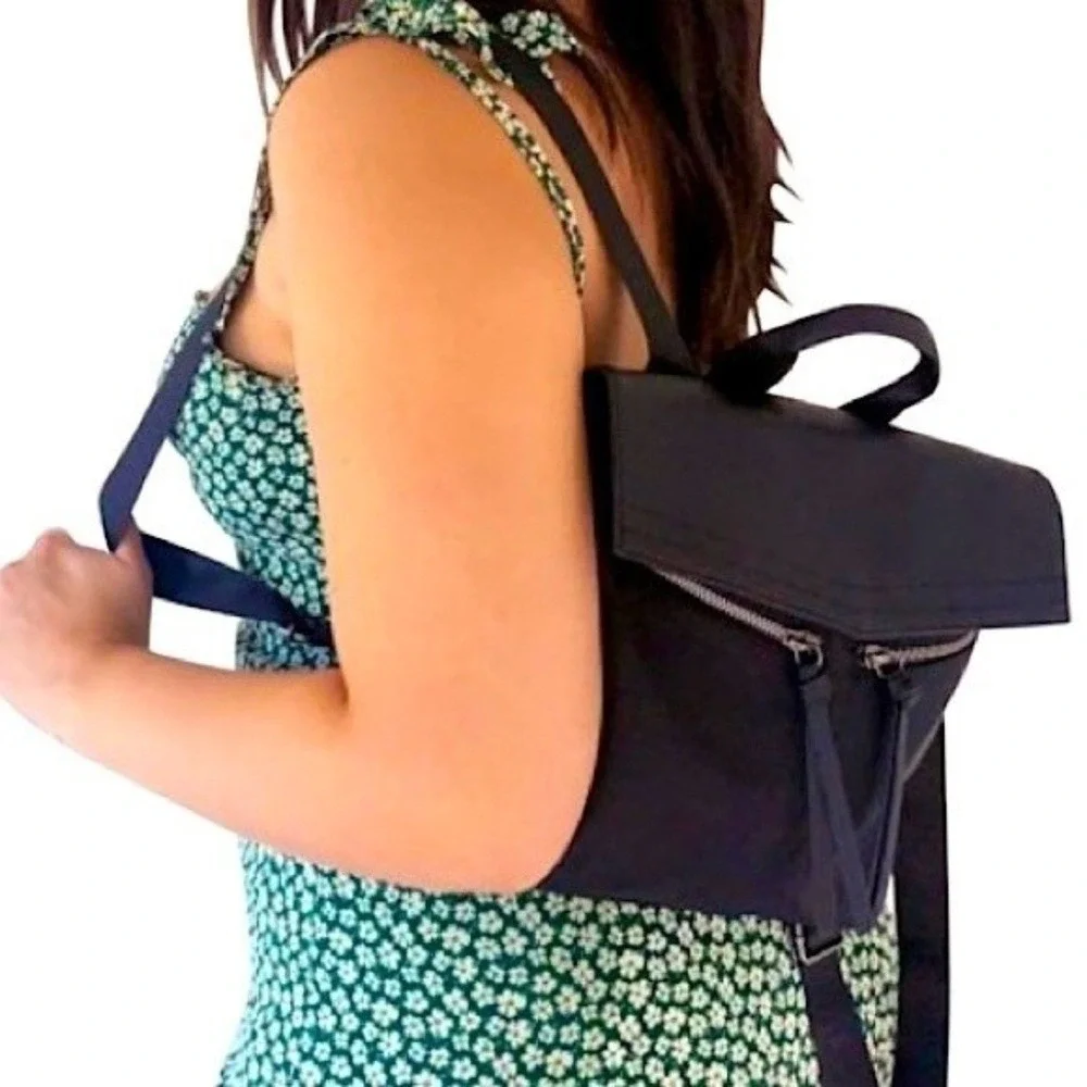 Botkier Backpack‎ Womens Medium Black Nylon New York Logo Strap Travel Gorpcore